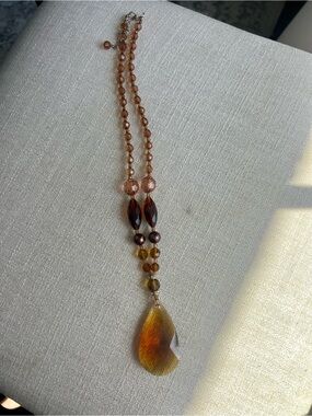 Warm Amber Teardrop Pendant Necklace - Women's Fashion Jewelry